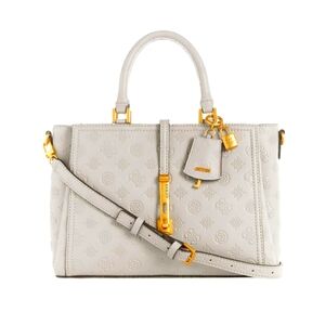 Brand New! Guess James Logo Small Girlfriend Satchel - Taupe Logo vintage